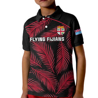 Fiji Rugby Kid Polo Shirt Flying Fijians Red Palm Tree Version LT01 Kid Black - Polynesian Pride