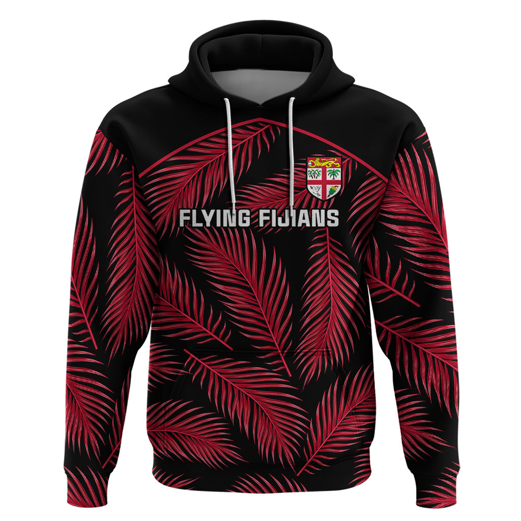 Custom Fiji Rugby Hoodie Flying Fijians Red Palm Tree Version LT01 Pullover Hoodie Black - Polynesian Pride