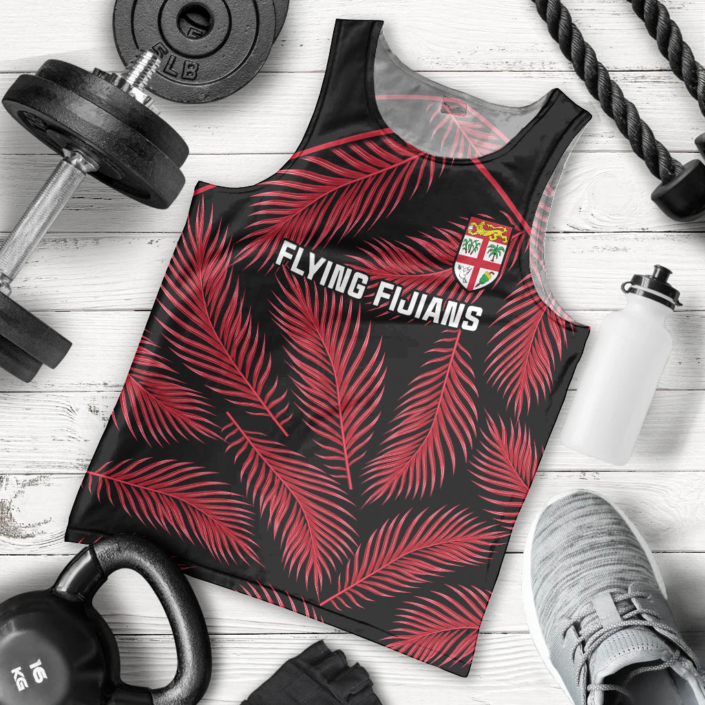 Custom Fiji Rugby Men Tank Top Flying Fijians Red Palm Tree Version LT01 Black - Polynesian Pride