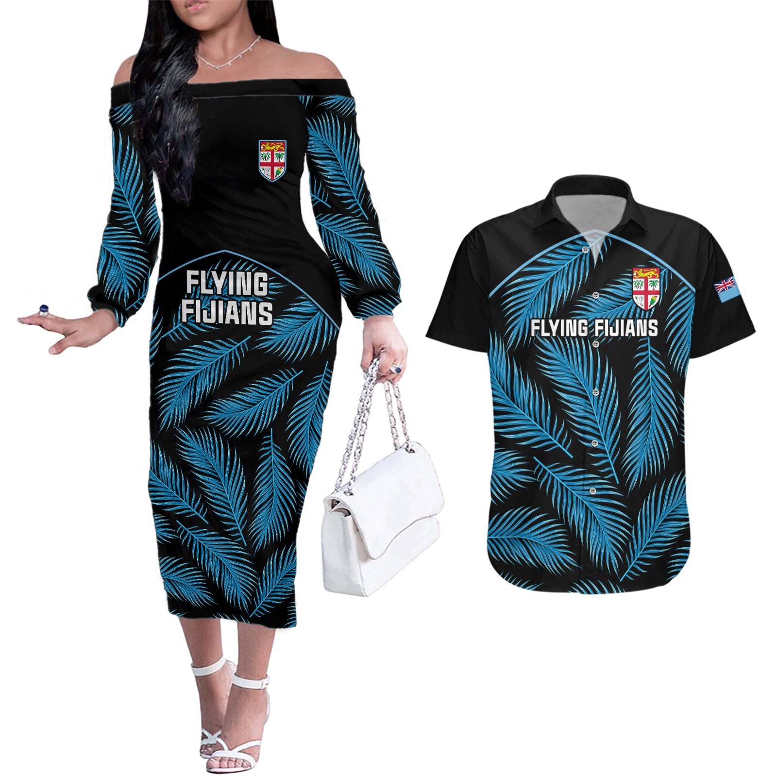 fiji-rugby-couples-matching-off-the-shoulder-long-sleeve-dress-and-hawaiian-shirt-flying-fijians-blue-palm-tree-version