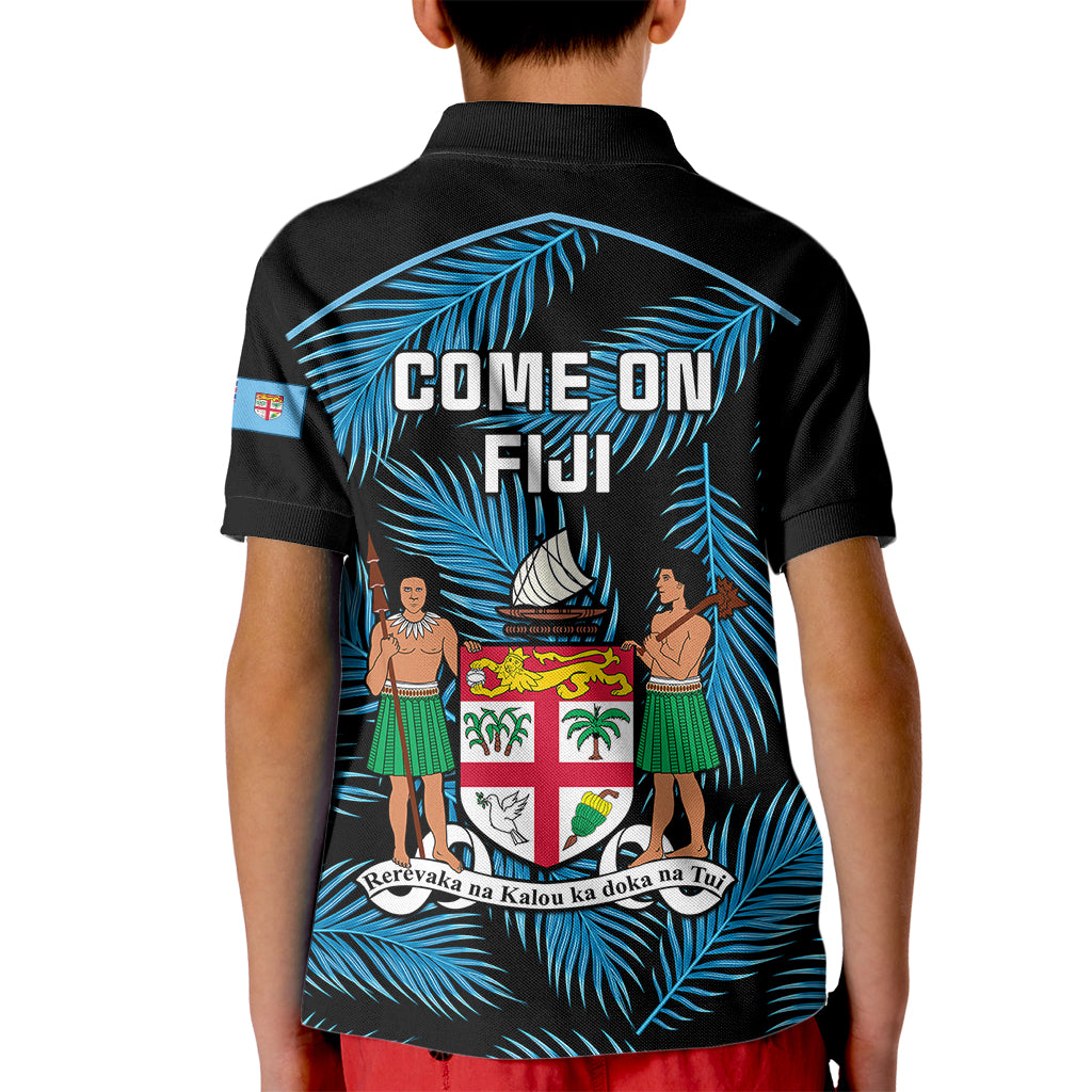 Fiji Rugby Kid Polo Shirt Flying Fijians Blue Palm Tree Version LT01 - Polynesian Pride