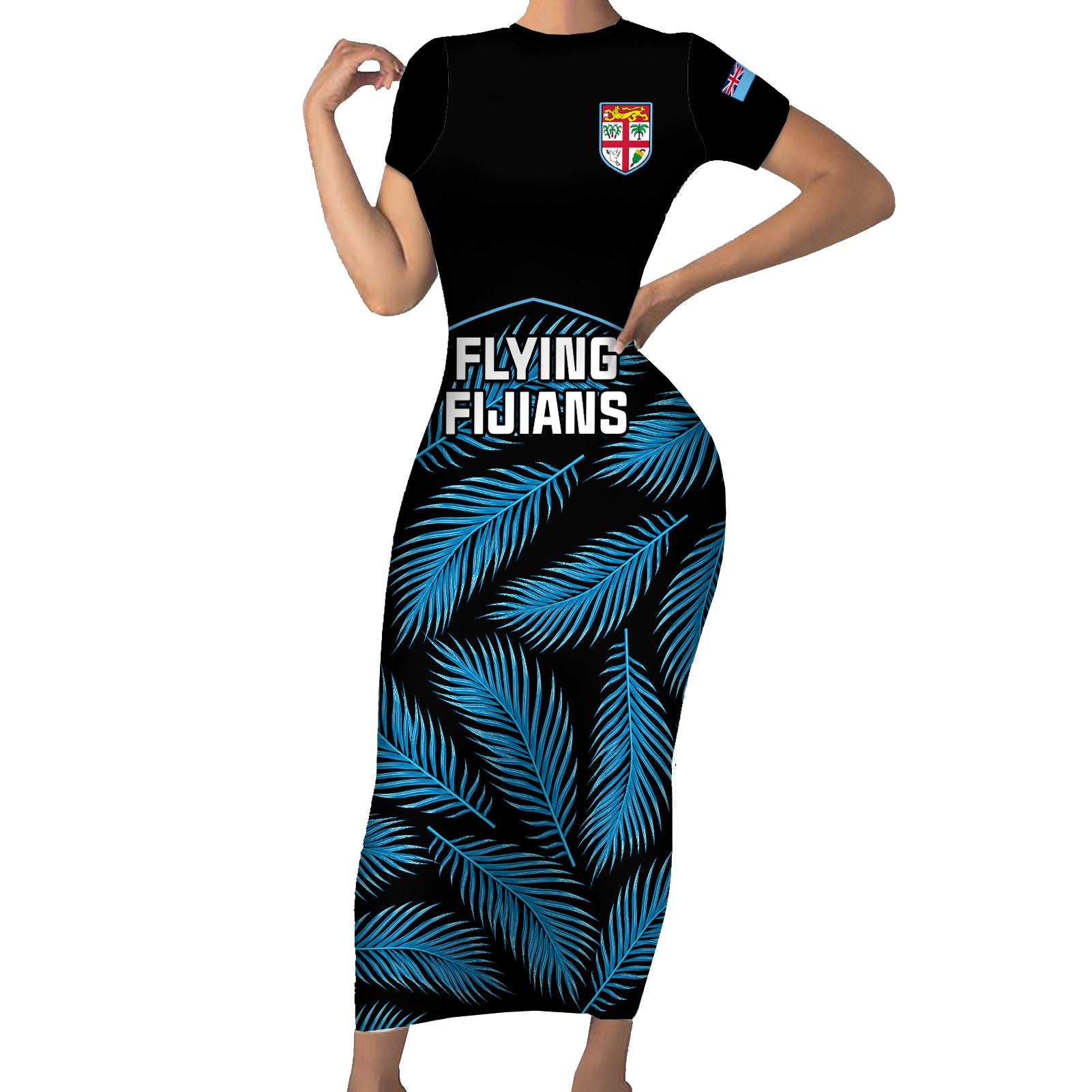 fiji-rugby-short-sleeve-bodycon-dress-flying-fijians-blue-palm-tree-version