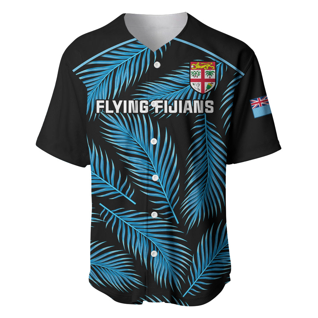 Custom Fiji Rugby Baseball Jersey Flying Fijians Blue Palm Tree Version LT01 Black - Polynesian Pride