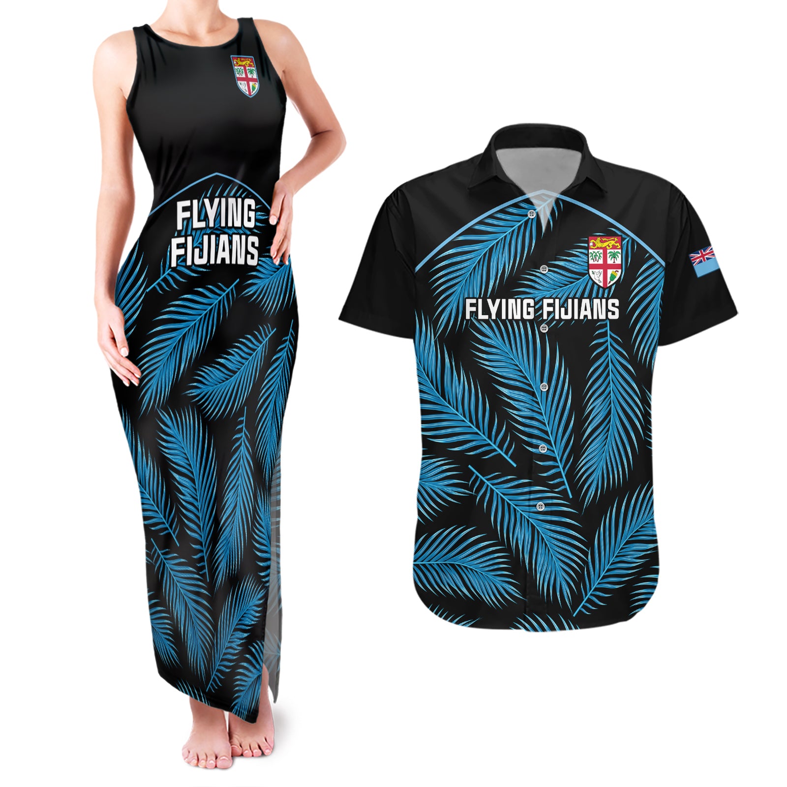 custom-fiji-rugby-couples-matching-tank-maxi-dress-and-hawaiian-shirt-flying-fijians-blue-palm-tree-version