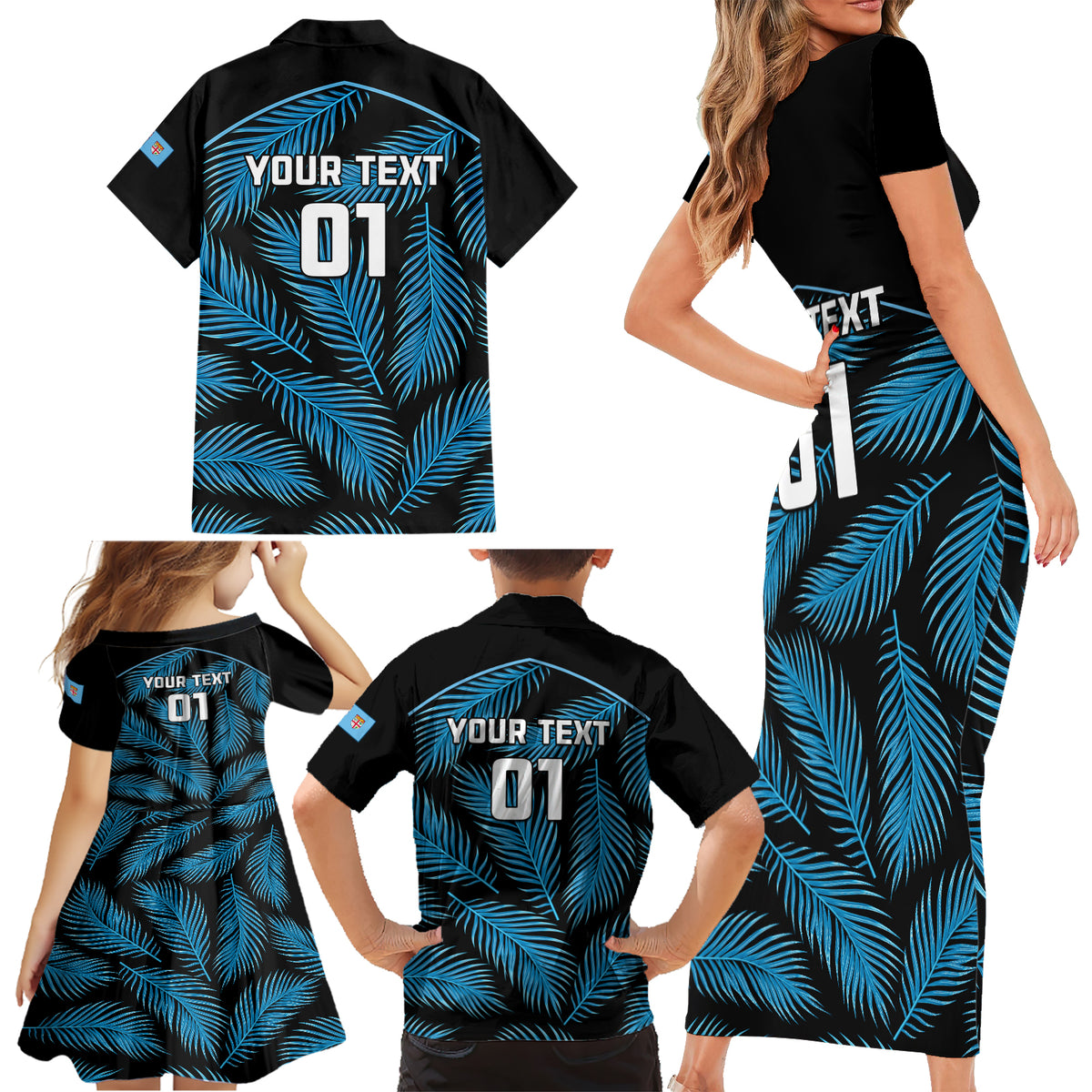 custom-fiji-rugby-family-matching-short-sleeve-bodycon-dress-and-hawaiian-shirt-flying-fijians-blue-palm-tree-version