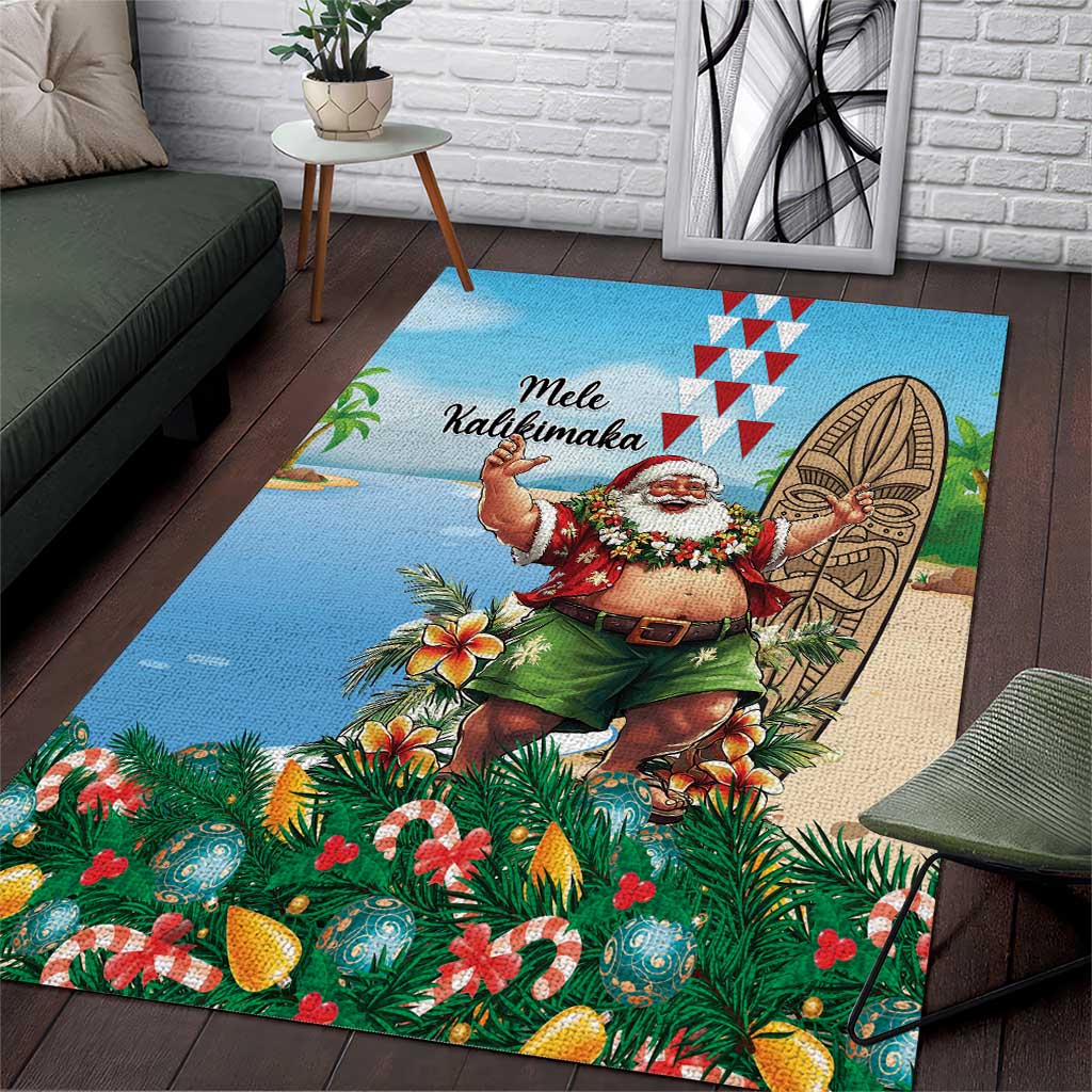 Hawaii Christmas Santa Claus Area Rug Mele Kalikimaka Tropical Beach