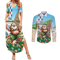 Hawaii Christmas Santa Claus Couples Matching Summer Maxi Dress and Long Sleeve Button Shirt Mele Kalikimaka Tropical Beach