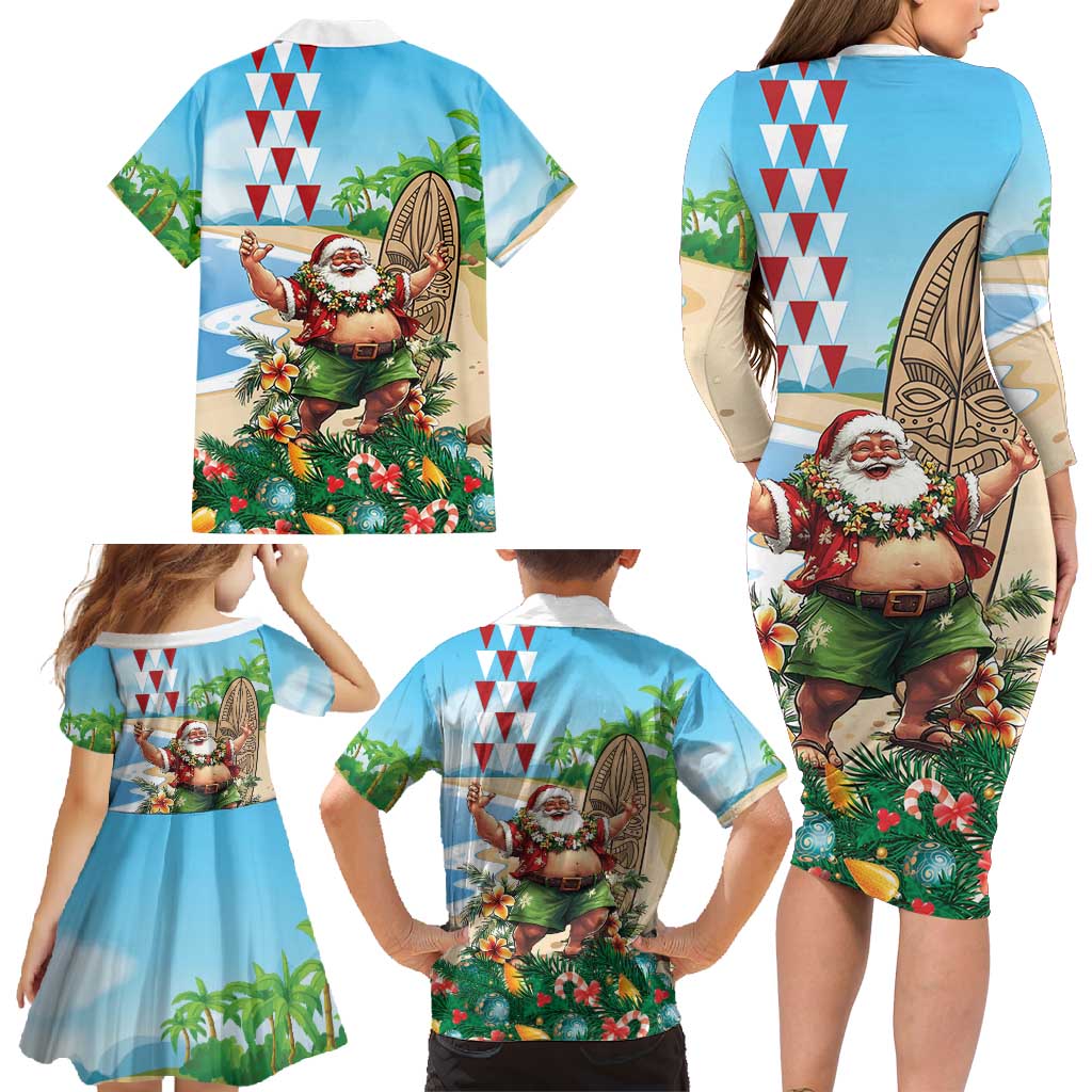 Hawaii Christmas Santa Claus Family Matching Long Sleeve Bodycon Dress and Hawaiian Shirt Mele Kalikimaka Tropical Beach
