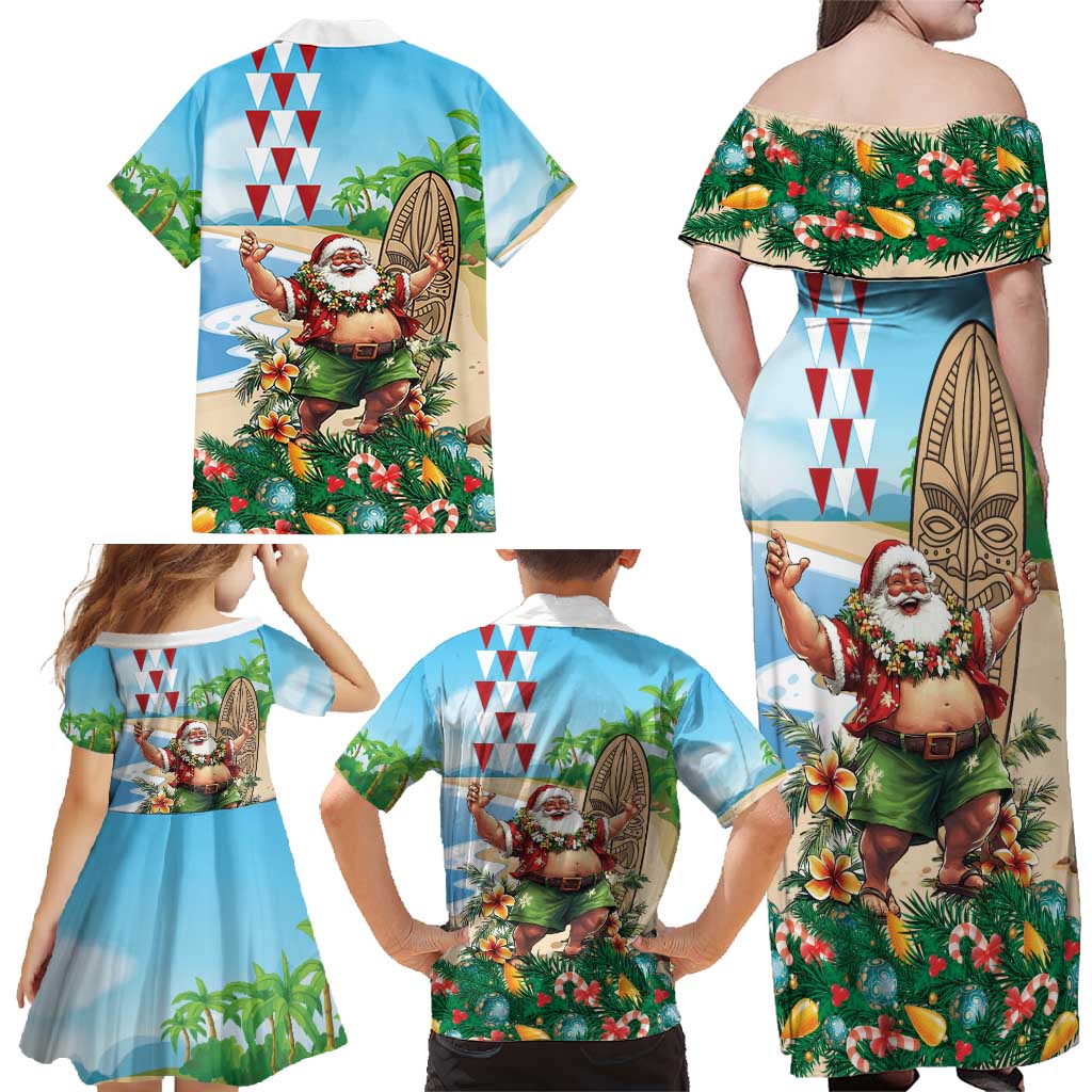 Hawaii Christmas Santa Claus Family Matching Off Shoulder Maxi Dress and Hawaiian Shirt Mele Kalikimaka Tropical Beach