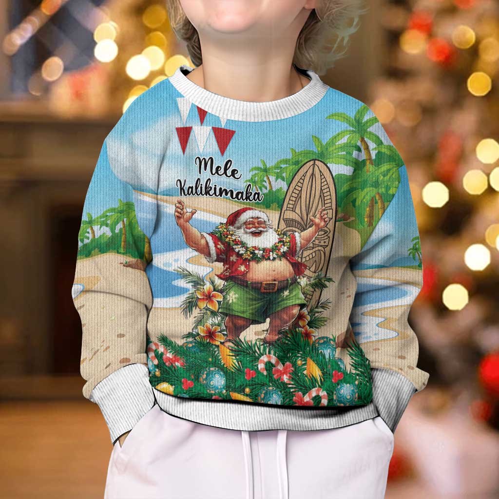 Hawaii Christmas Santa Claus Kid Ugly Christmas Sweater Mele Kalikimaka Tropical Beach
