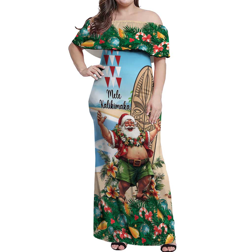 Hawaii Christmas Santa Claus Off Shoulder Maxi Dress Mele Kalikimaka Tropical Beach