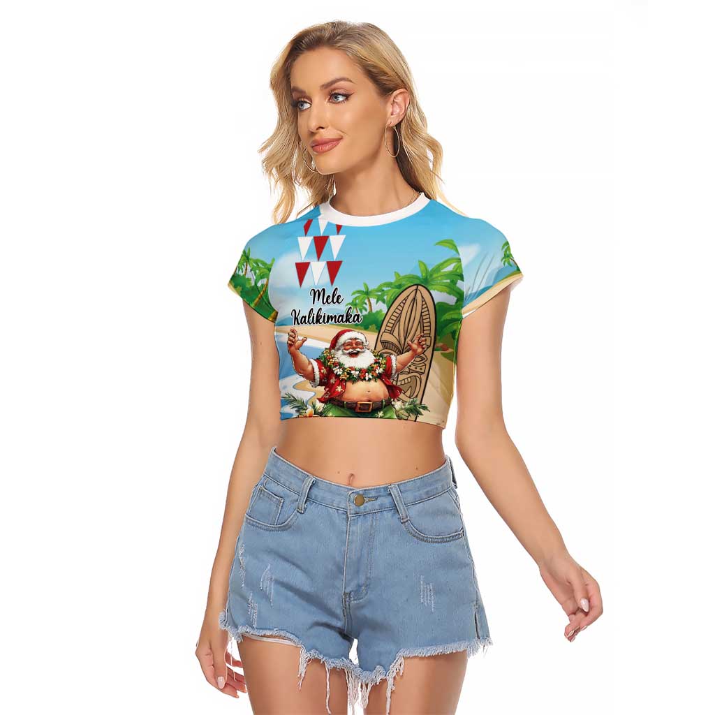 Hawaii Christmas Santa Claus Raglan Cropped T Shirt Mele Kalikimaka Tropical Beach