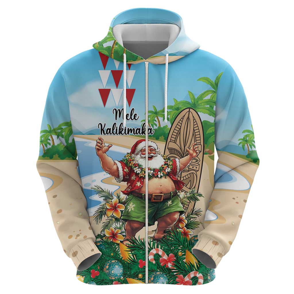 Hawaii Christmas Santa Claus Zip Hoodie Mele Kalikimaka Tropical Beach