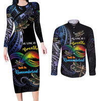 Personalised Polynesian Memorial Couples Matching Long Sleeve Bodycon Dress and Long Sleeve Button Shirt As Long As I Breathe You'll Be Remembered