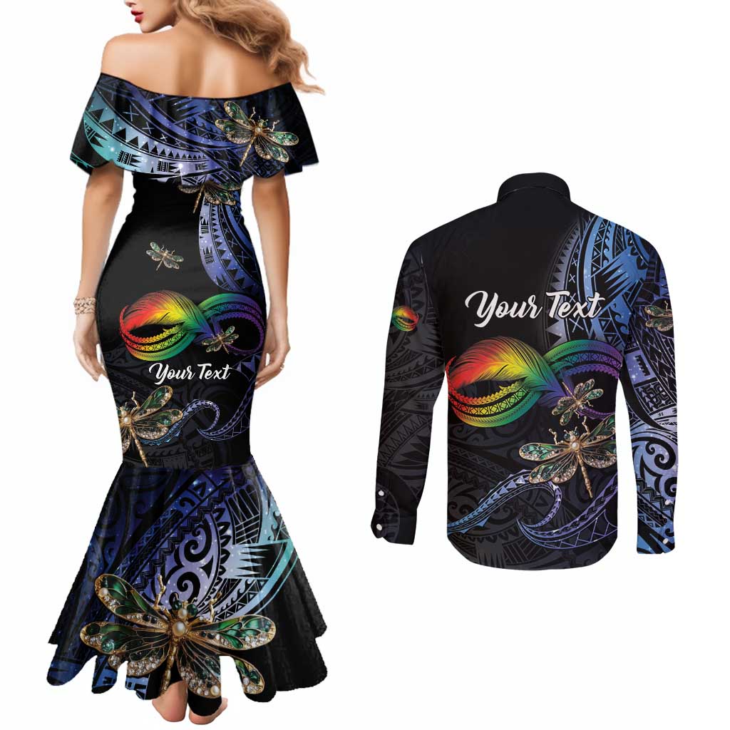 Personalised Polynesian Memorial Couples Matching Mermaid Dress and Long Sleeve Button Shirt As Long As I Breathe You'll Be Remembered