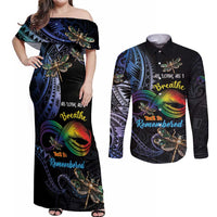 Personalised Polynesian Memorial Couples Matching Off Shoulder Maxi Dress and Long Sleeve Button Shirt As Long As I Breathe You'll Be Remembered