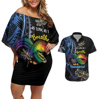 Personalised Polynesian Memorial Couples Matching Off Shoulder Short Dress and Hawaiian Shirt As Long As I Breathe You'll Be Remembered