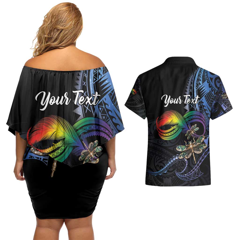 Personalised Polynesian Memorial Couples Matching Off Shoulder Short Dress and Hawaiian Shirt As Long As I Breathe You'll Be Remembered