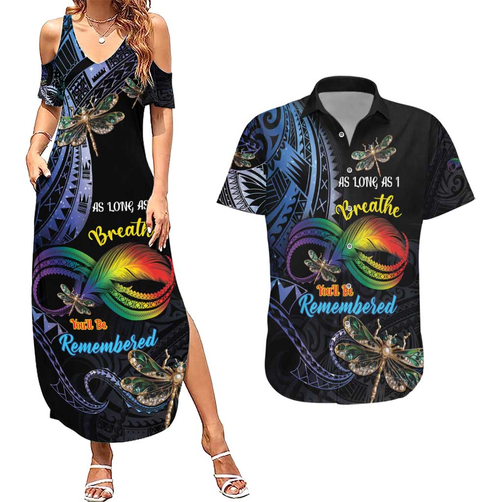 Personalised Polynesian Memorial Couples Matching Summer Maxi Dress and Hawaiian Shirt As Long As I Breathe You'll Be Remembered