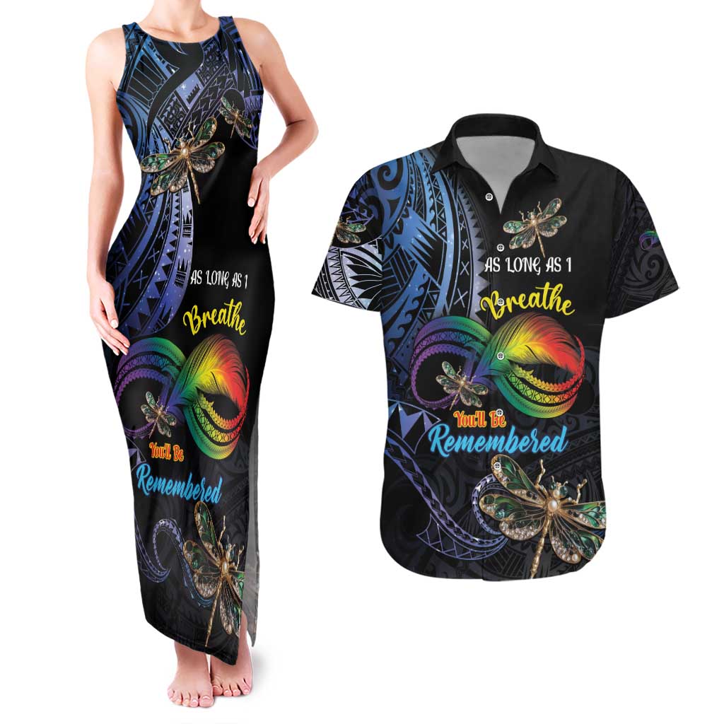 Personalised Polynesian Memorial Couples Matching Tank Maxi Dress and Hawaiian Shirt As Long As I Breathe You'll Be Remembered