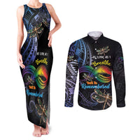 Personalised Polynesian Memorial Couples Matching Tank Maxi Dress and Long Sleeve Button Shirt As Long As I Breathe You'll Be Remembered