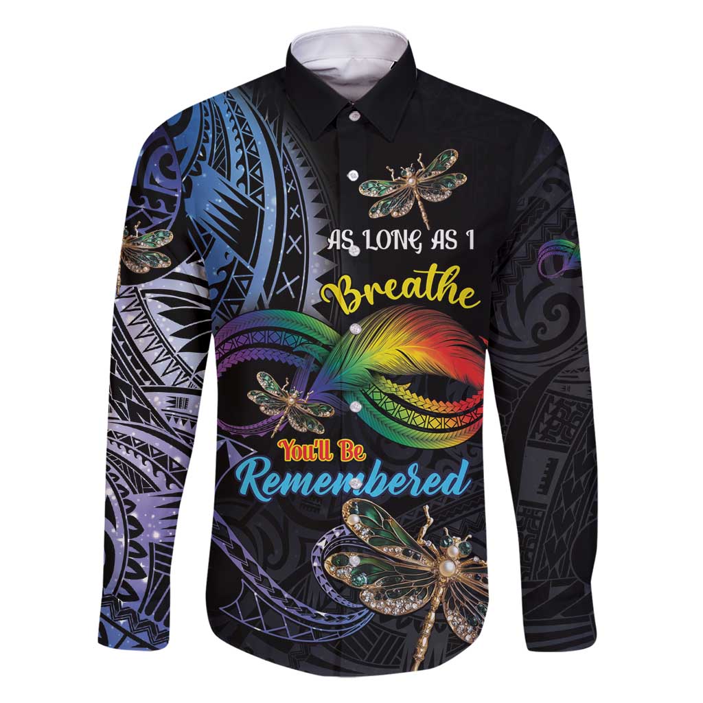 Personalised Polynesian Memorial Family Matching Long Sleeve Bodycon Dress and Hawaiian Shirt As Long As I Breathe You'll Be Remembered