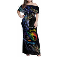 Personalised Polynesian Memorial Family Matching Off Shoulder Maxi Dress and Hawaiian Shirt As Long As I Breathe You'll Be Remembered