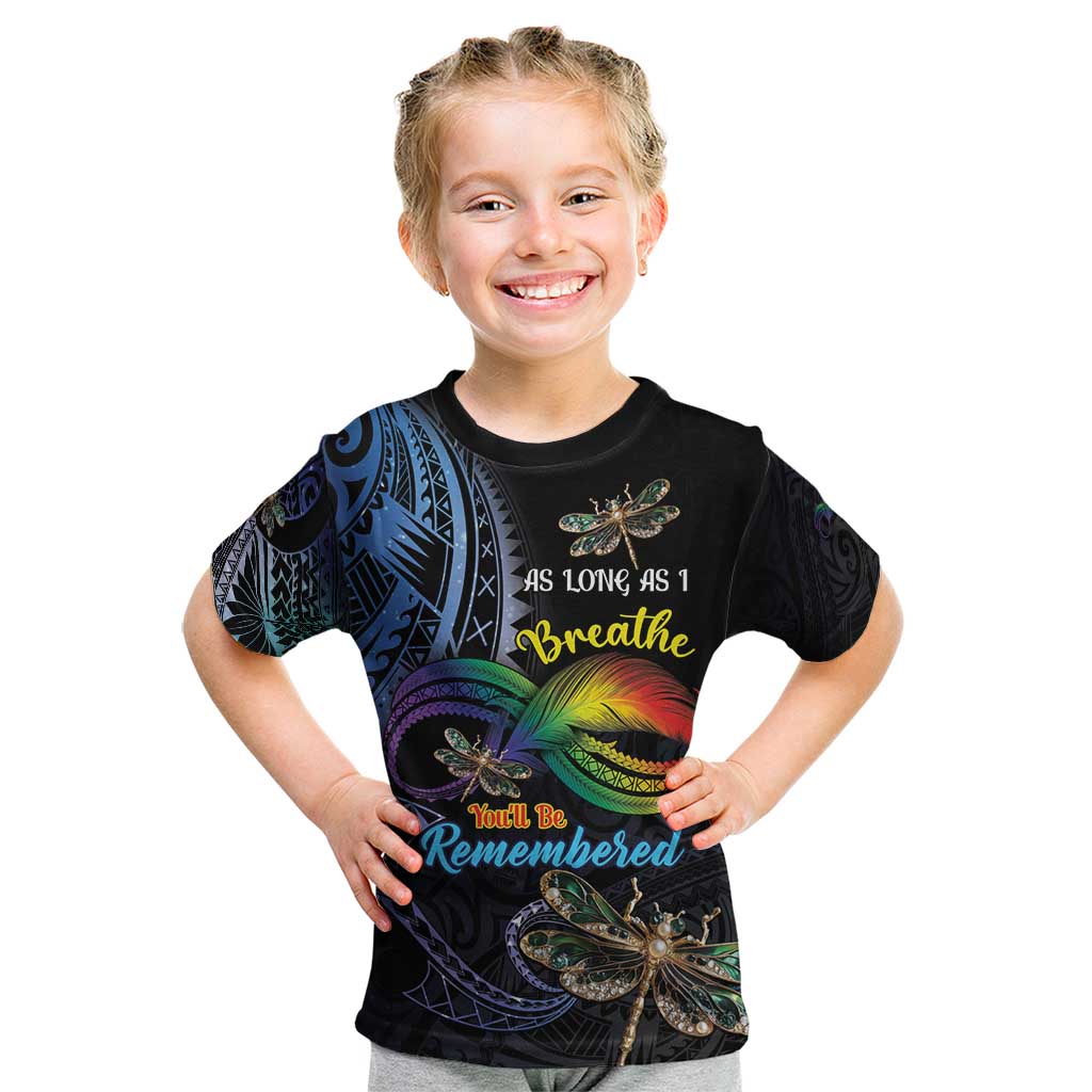 Personalised Polynesian Memorial Kid T Shirt As Long As I Breathe You'll Be Remembered LT01 Colorful - Polynesian Pride