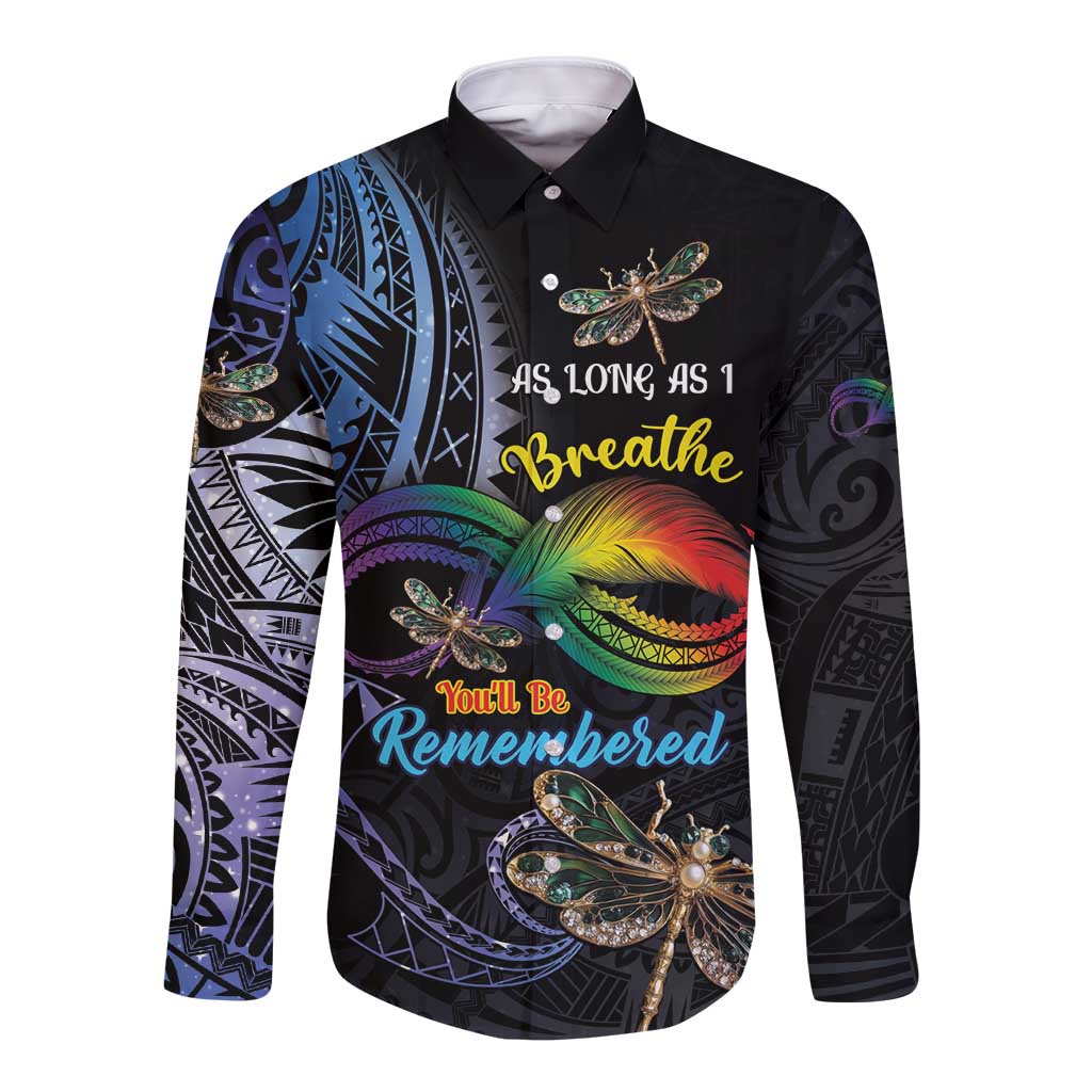 Personalised Polynesian Memorial Long Sleeve Button Shirt As Long As I Breathe You'll Be Remembered LT01 Unisex Colorful - Polynesian Pride