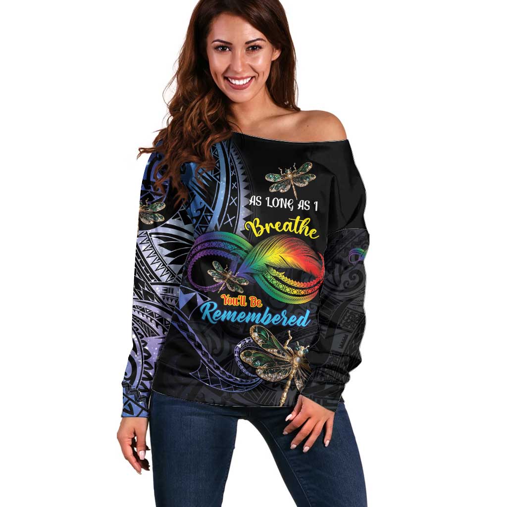 Personalised Polynesian Memorial Off Shoulder Sweater As Long As I Breathe You'll Be Remembered