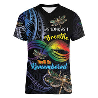 Personalised Polynesian Memorial Women V-Neck T-Shirt As Long As I Breathe You'll Be Remembered LT01 Female Colorful - Polynesian Pride