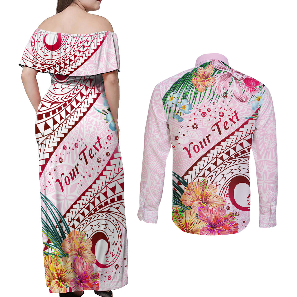 Pasifika Festival Couples Matching Off Shoulder Maxi Dress and Long Sleeve Button Shirt Tribal Pattern Tropical Style LT01 - Polynesian Pride