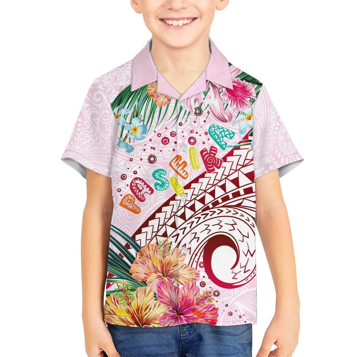 Pasifika Festival Family Matching Short Sleeve Bodycon Dress and Hawaiian Shirt Tribal Pattern Tropical Style LT01 Son's Shirt Pink - Polynesian Pride