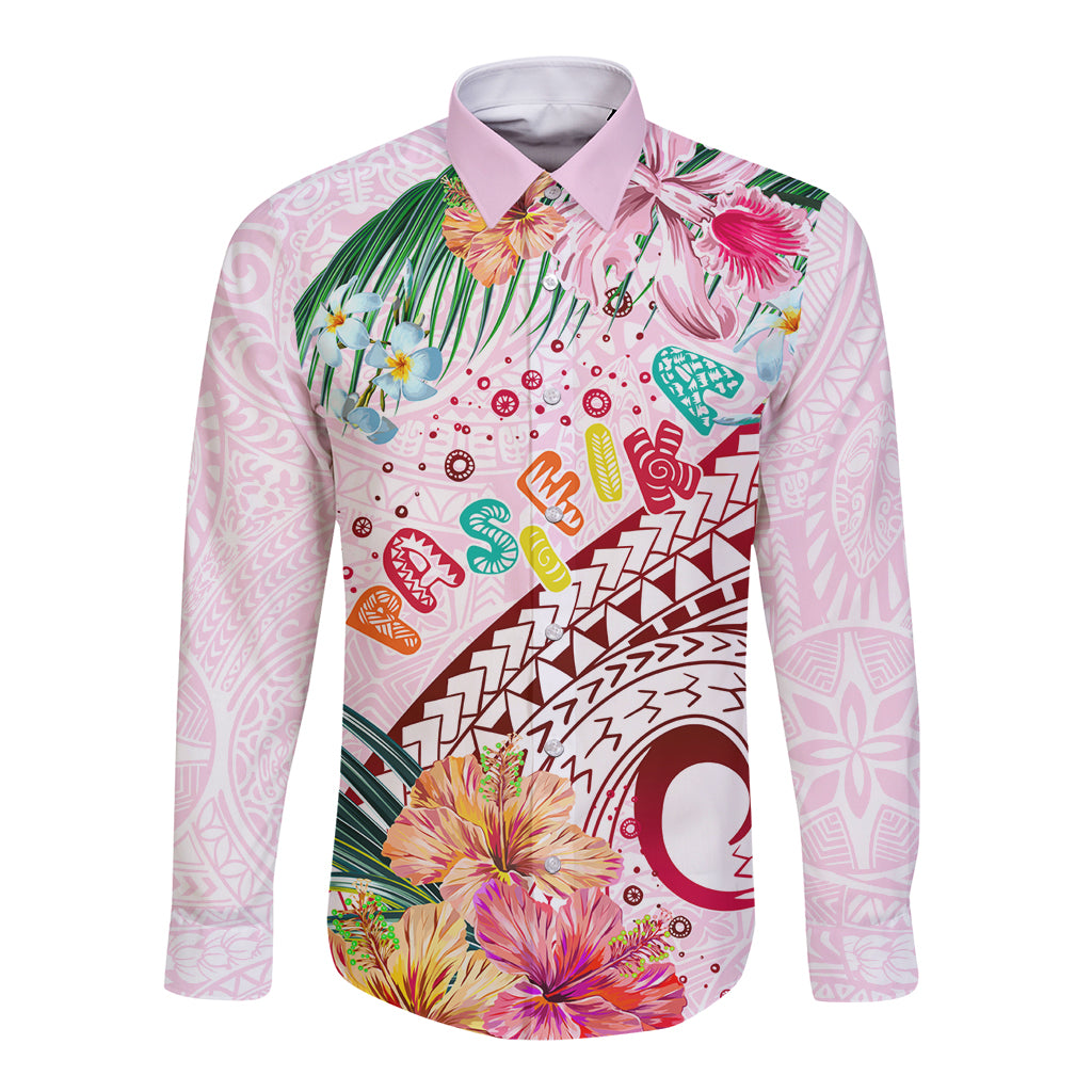 Pasifika Festival Long Sleeve Button Shirt Tribal Pattern Tropical Style LT01 Unisex Pink - Polynesian Pride