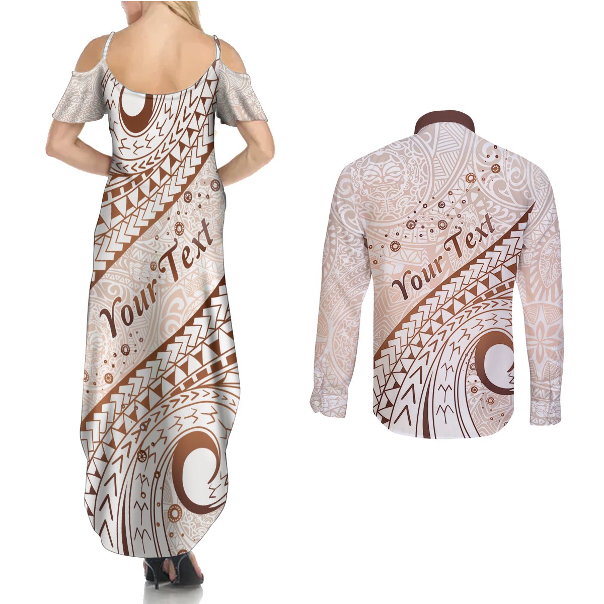 Pasifika Festival Couples Matching Summer Maxi Dress and Long Sleeve Button Shirt Vintage Tribal Pattern LT01 - Polynesian Pride