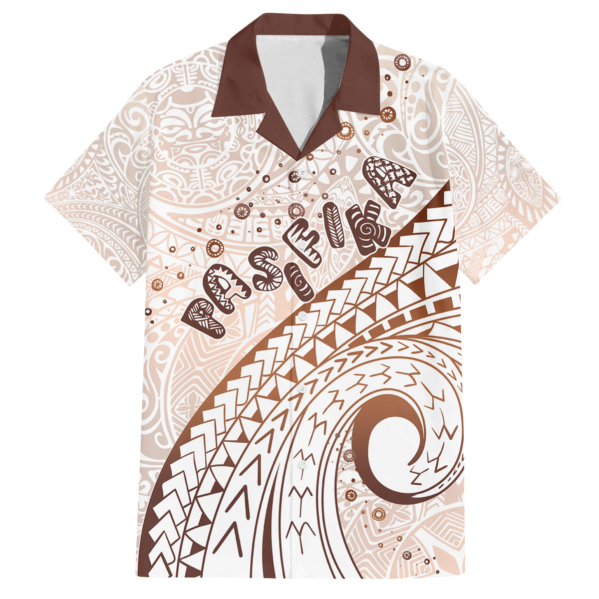 Pasifika Festival Family Matching Off Shoulder Short Dress and Hawaiian Shirt Vintage Tribal Pattern LT01 Dad's Shirt - Short Sleeve Brown - Polynesian Pride