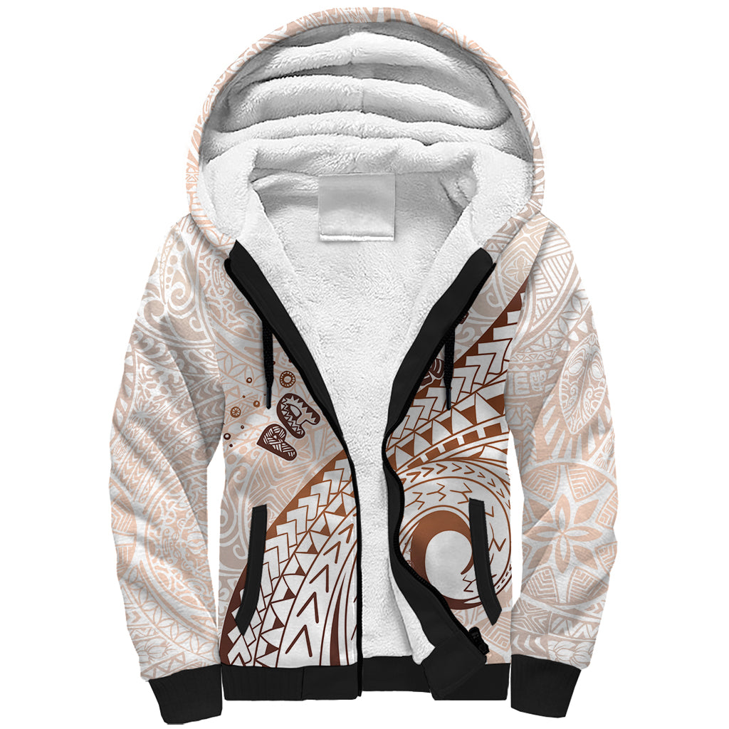 Pasifika Festival Sherpa Hoodie Vintage Tribal Pattern LT01 Unisex Brown - Polynesian Pride
