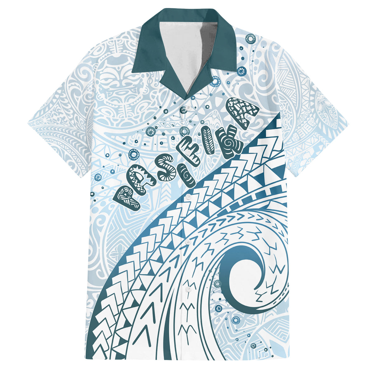 Pasifika Festival Family Matching Tank Maxi Dress and Hawaiian Shirt Tribal Pattern Blue Version LT01 Dad's Shirt - Short Sleeve Blue - Polynesian Pride
