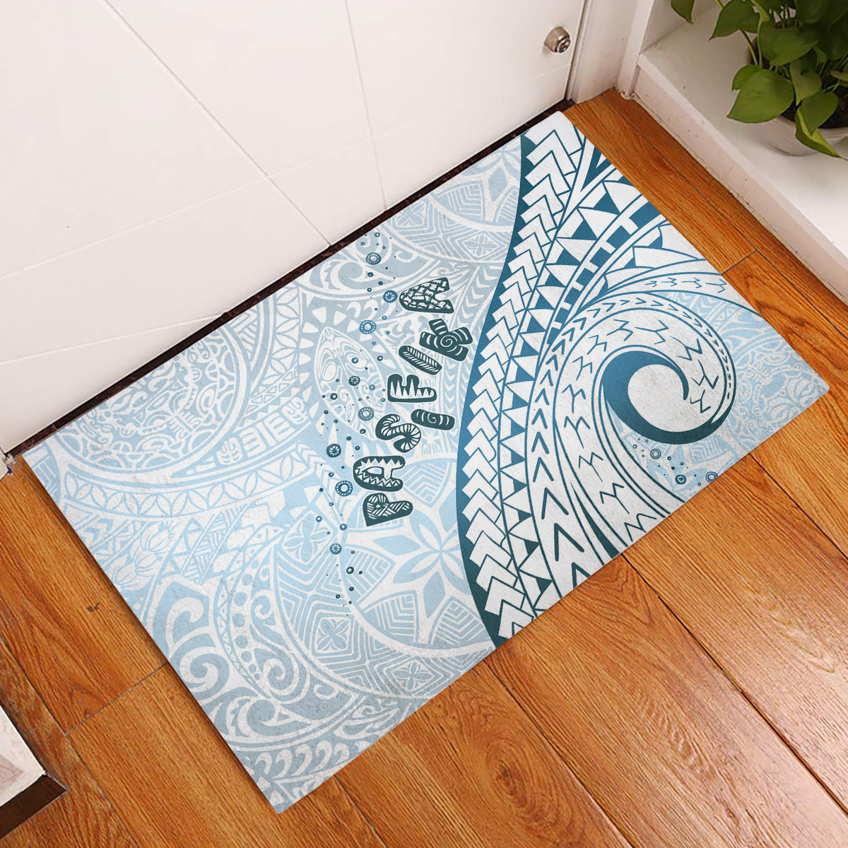 Pasifika Festival Rubber Doormat Tribal Pattern Blue Version