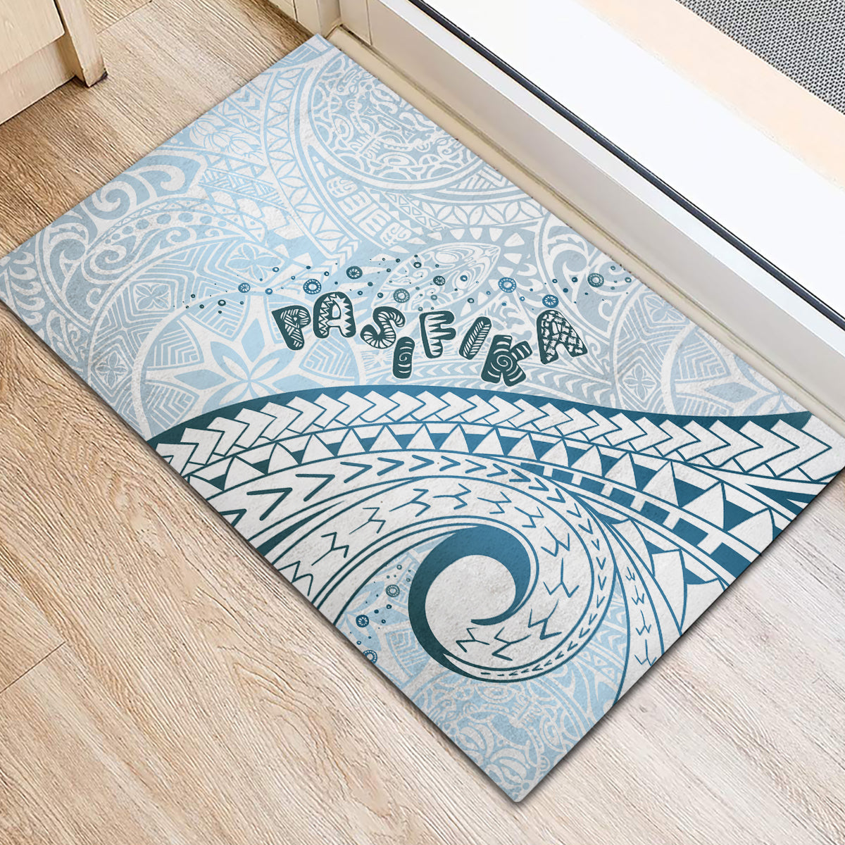 Pasifika Festival Rubber Doormat Tribal Pattern Blue Version