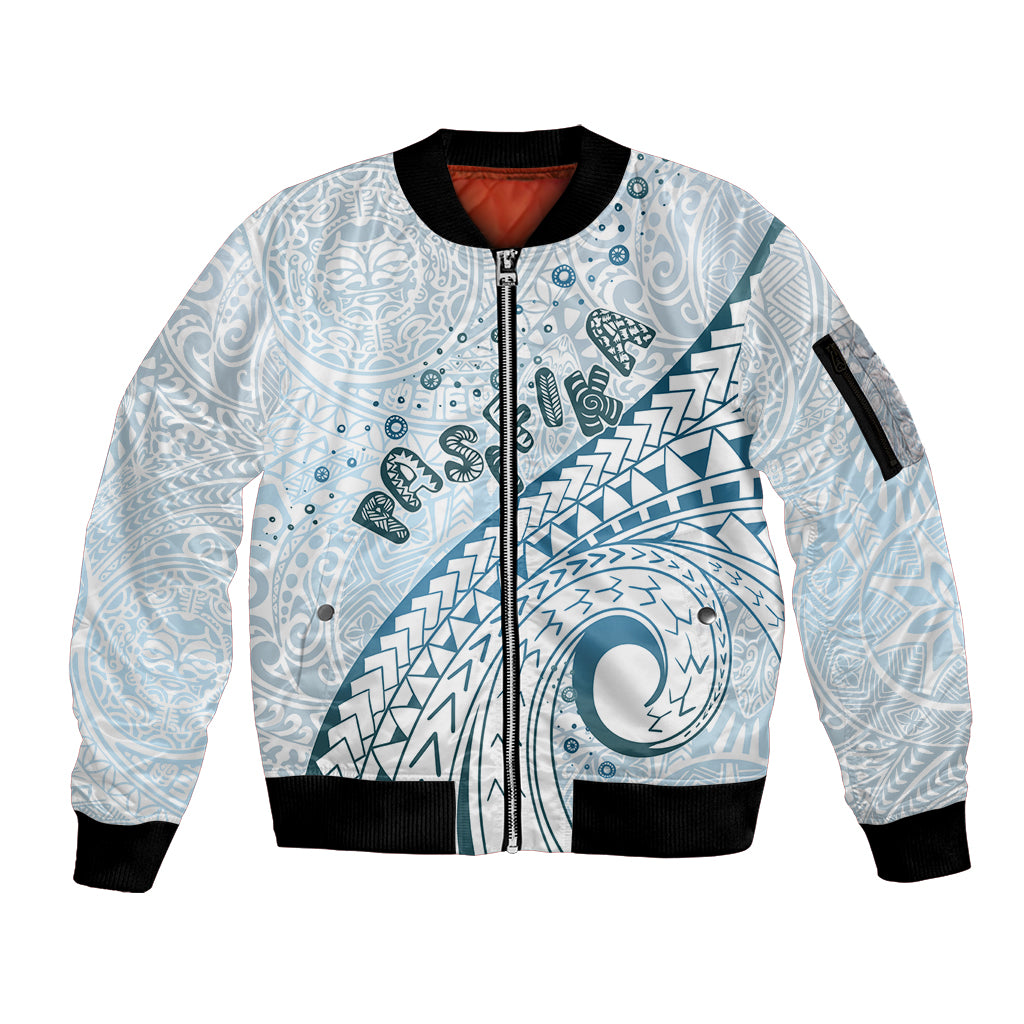 Pasifika Festival Sleeve Zip Bomber Jacket Tribal Pattern Blue Version LT01 Unisex Blue - Polynesian Pride