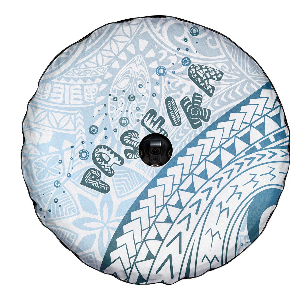 Pasifika Festival Spare Tire Cover Tribal Pattern Blue Version