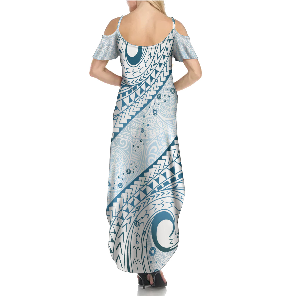 Pasifika Festival Summer Maxi Dress Tribal Pattern Blue Version LT01 - Polynesian Pride