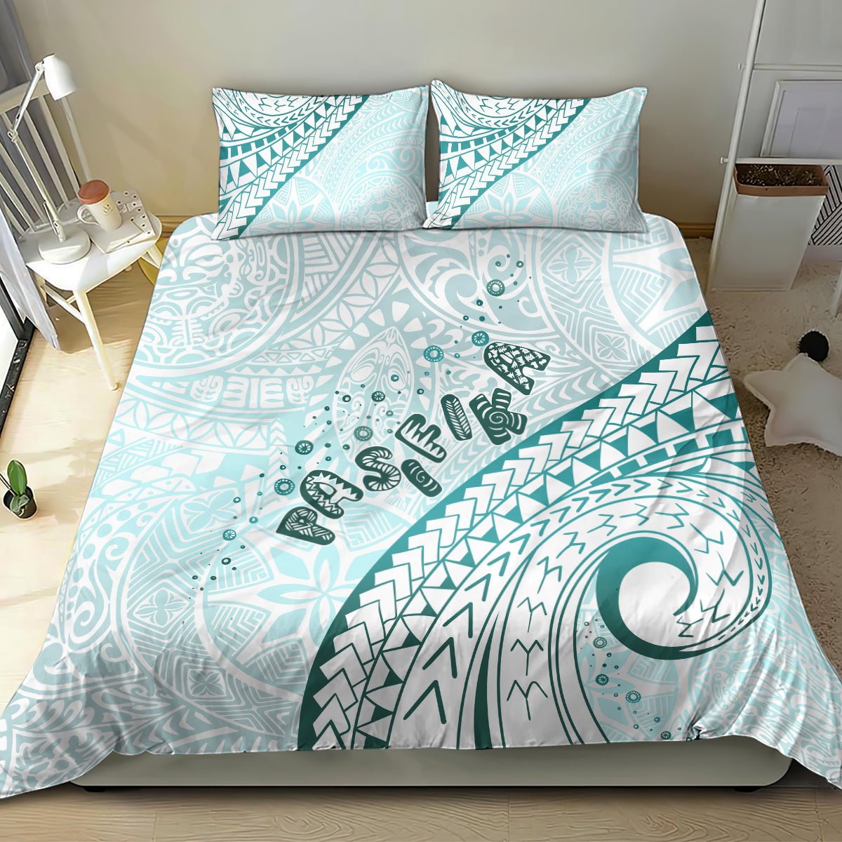 Pasifika Festival Bedding Set Tribal Pattern Teal Version