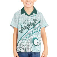Pasifika Festival Kid Hawaiian Shirt Tribal Pattern Teal Version LT01 Kid Teal - Polynesian Pride