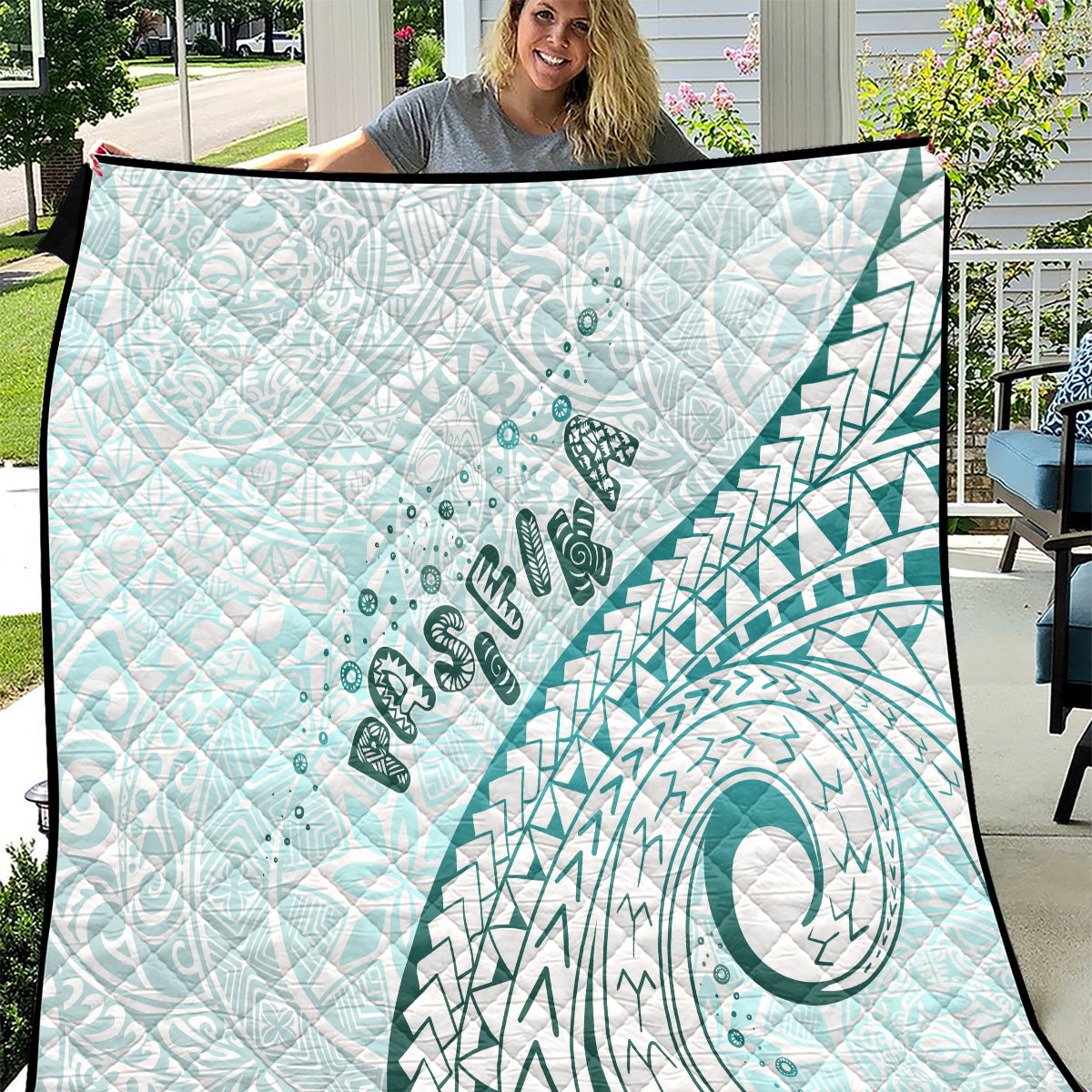 Pasifika Festival Quilt Tribal Pattern Teal Version LT01 Teal - Polynesian Pride