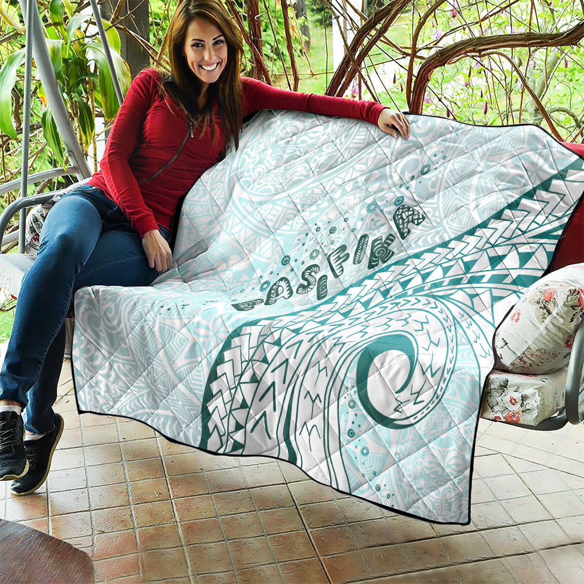 Pasifika Festival Quilt Tribal Pattern Teal Version LT01 - Polynesian Pride