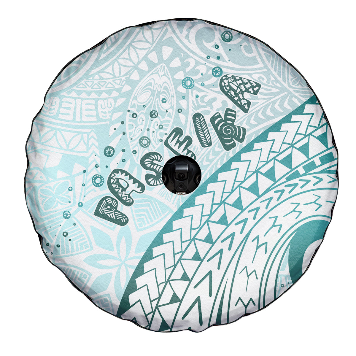 Pasifika Festival Spare Tire Cover Tribal Pattern Teal Version