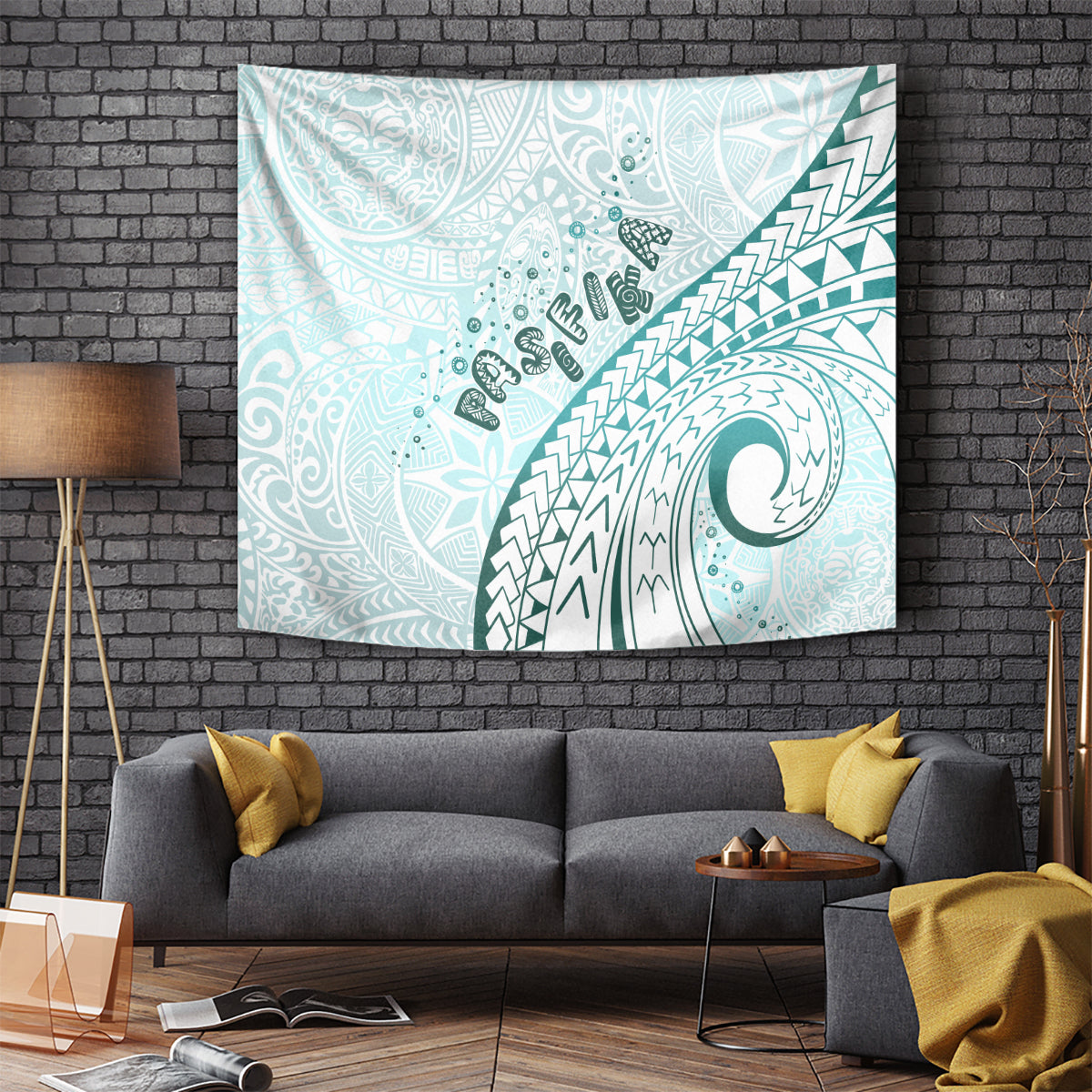 Pasifika Festival Tapestry Tribal Pattern Teal Version