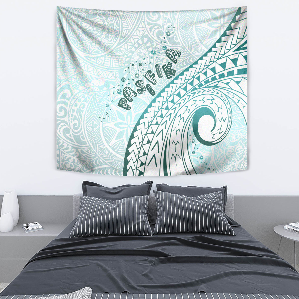 Pasifika Festival Tapestry Tribal Pattern Teal Version